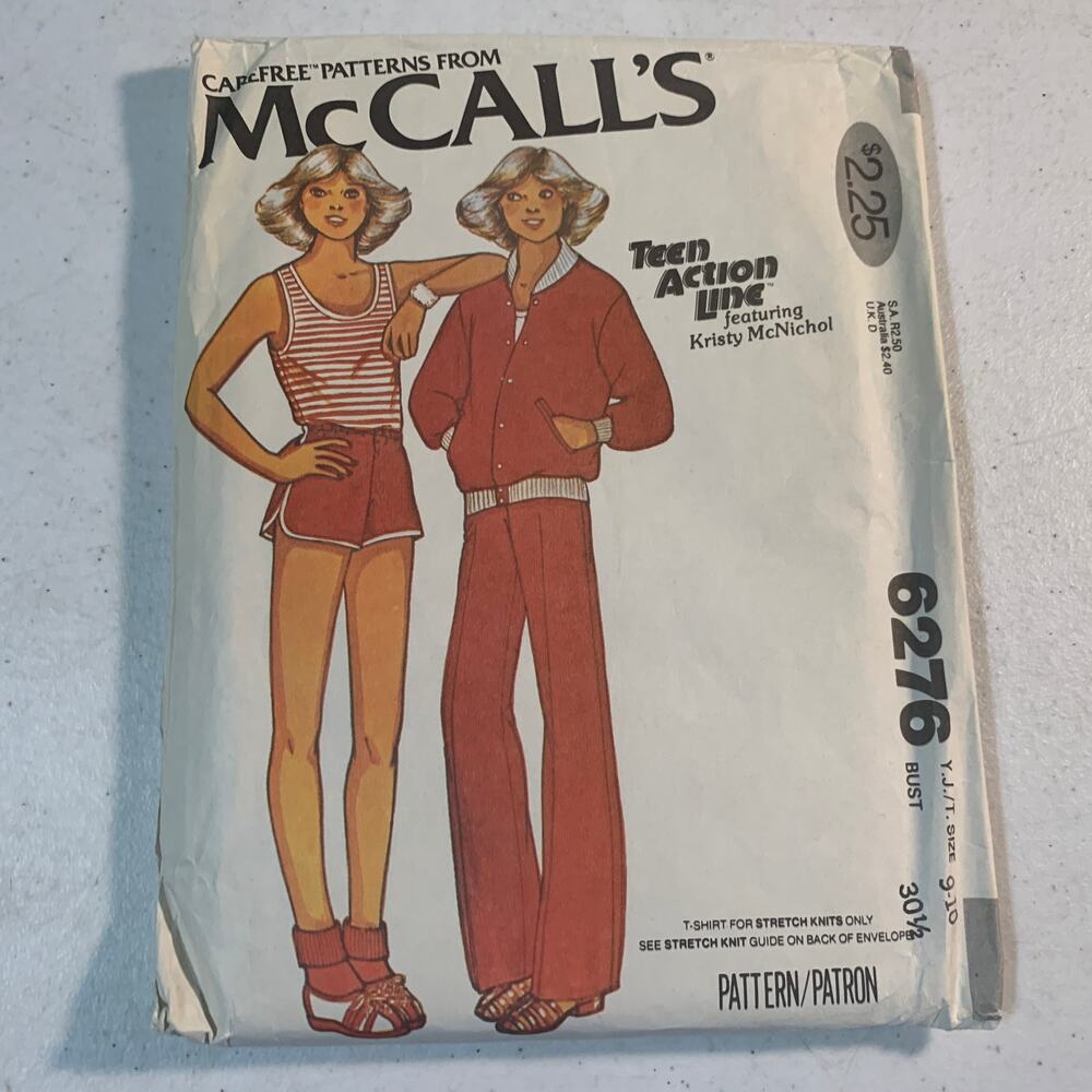 vintage 70s sewing pattern McCalls 6276 teens athleisure gym clothing 9 10 UNCUT